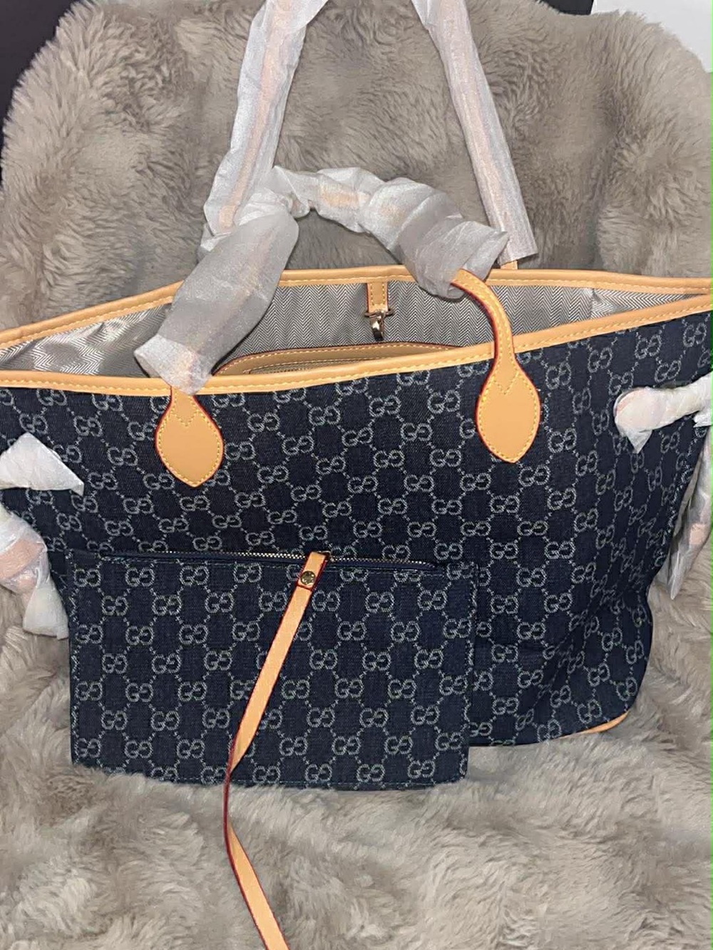 Canvas Tote with Tan Leather Trim